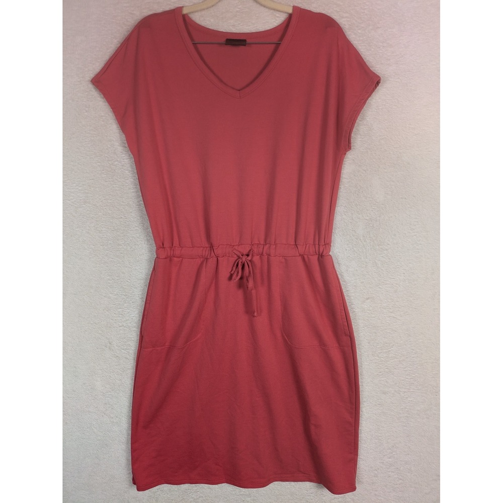 32 Degrees T-Shirt Dress Women's XL Coral V-Neck Drawstring Waist Pockets